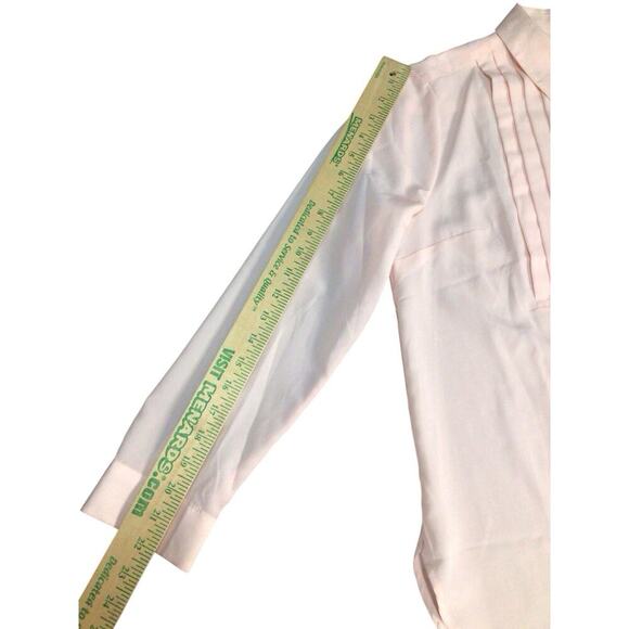 Talbots Pink Semi Sheer Pleated Tuxedo Style Button Down Blouse Size S Petite - Picture 7 of 9